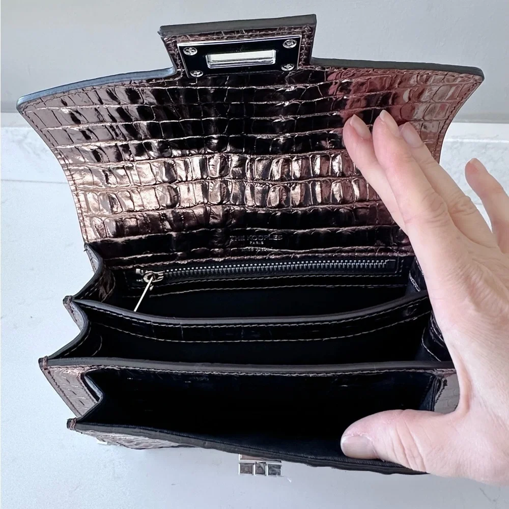 NWT | The Kooples | Emily | PinkBronze Metallic Crocodile-Embossed Crossbody Bag - Picture 9 of 11